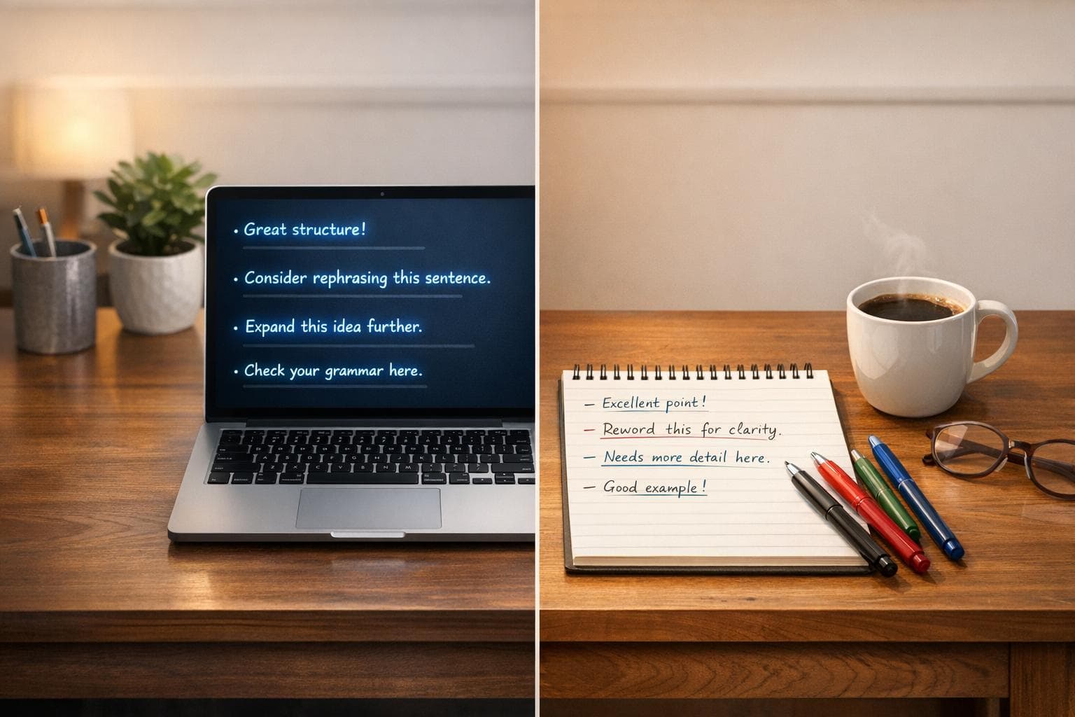 AI Feedback vs. Human Feedback in Writing